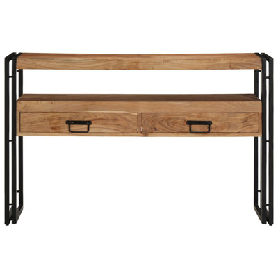 Wood, Solid Acacia Wood, Metal Side Table