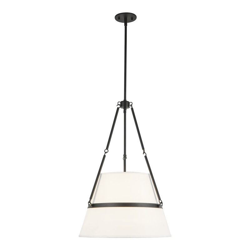 Luminaire suspendu géométrique à 1 lumière Oliver, Noir mat / lin blanc