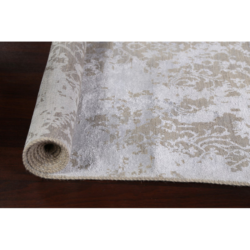 Tapis de couloir gris noué à la main de conception unique 2 pi 8 po x 10 pi 1 po New Age