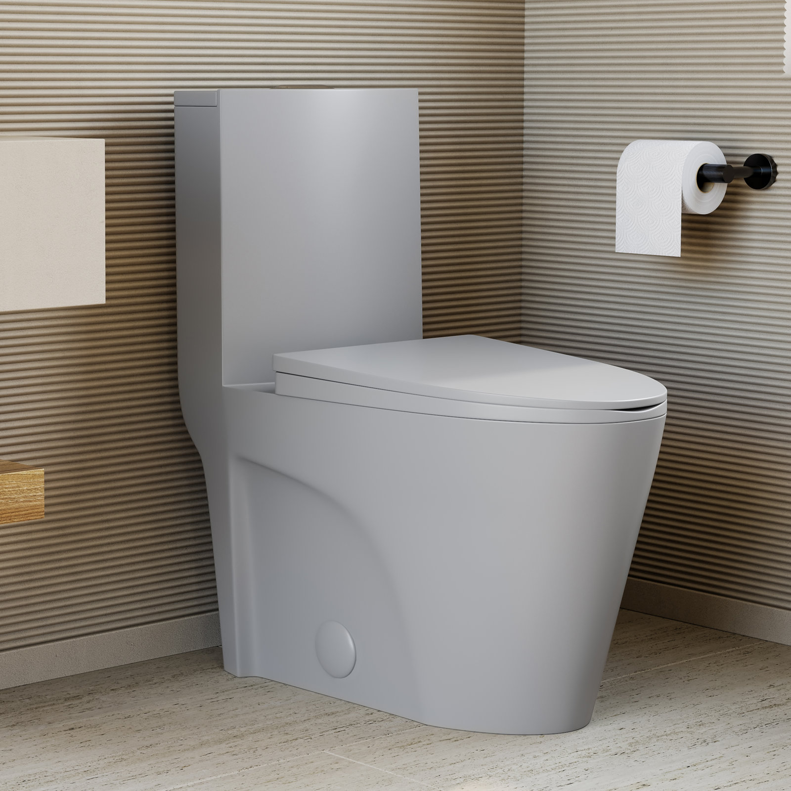 St. Tropez 1-Piece Elongated Toilet, Top, Matte Gray, 12"
