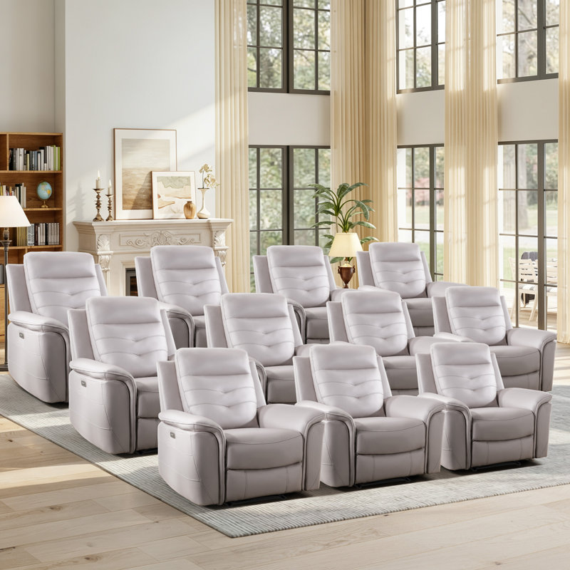 Fauteuil inclinable électrique moderne en cuir végétalien 39 po avec USB Alverez, Similicuir gris pâle