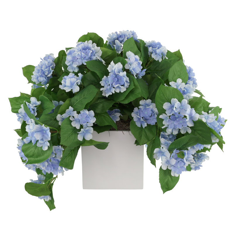 Outdoor UV Hydrangeas Arranged in Fiberstone Pot, Blue