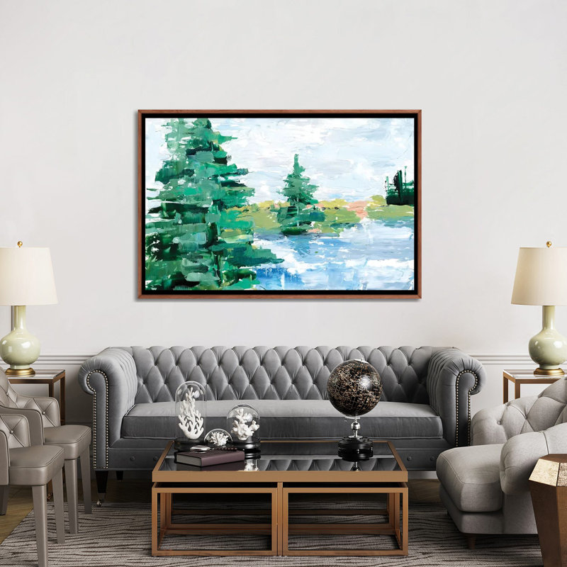 «Evergreen Lake I» par Ethan Harper - reproduction d'art, H 40 po x l 60 po x 1,5 po, Toile avec cadre en bois classique