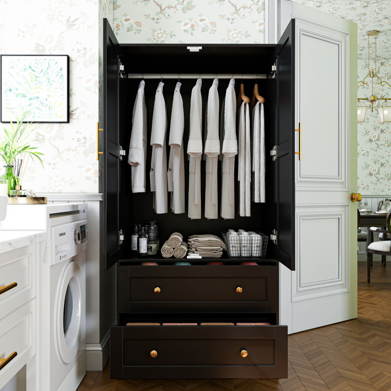 Chic Cove Shaker 2-Door Cabinet with Drawers, Noir