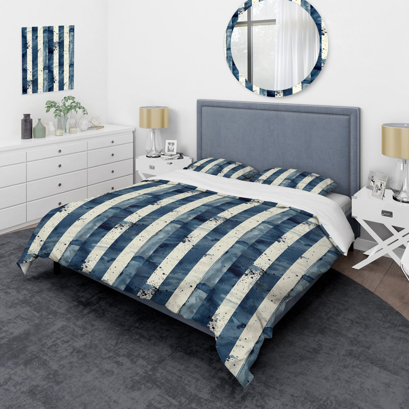 Blue White Stipes - Ensemble de housse de couette Stipes, Housse de couette très grand et 2 très grandes t