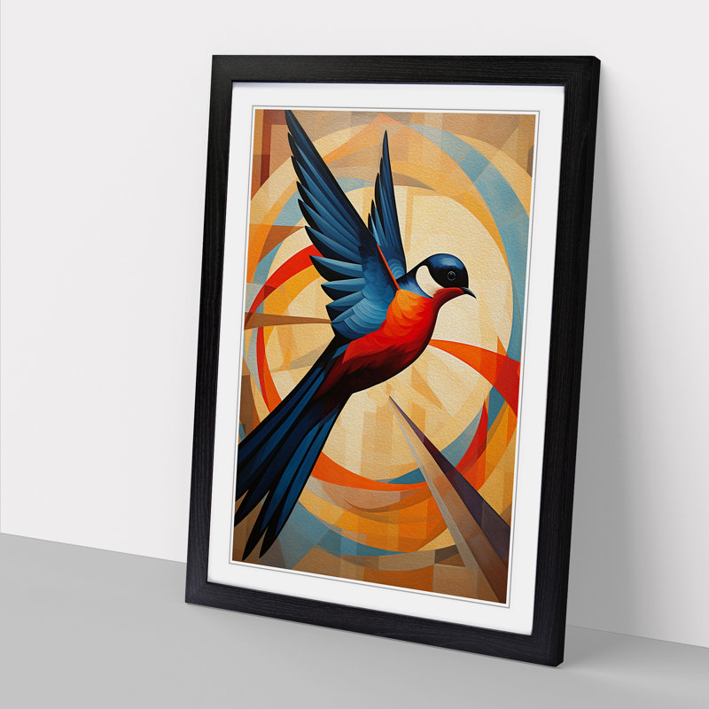 Swallow Constructivism No.2 - Single Picture Frame Print on Wood, 64cm H x 46cm W x 2cm D, Black
