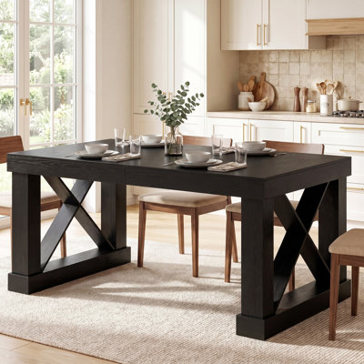 63" Farmhouse Dining Table for 4, Rectangular Kitchen Table with X-shape Base