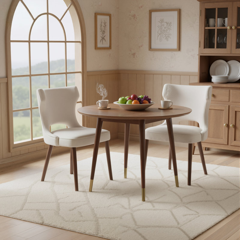 Chaises de salle à manger en tissu avec pieds en bois d'hévéa massif, coussin en mousse haute résilience et dossier incurvé 