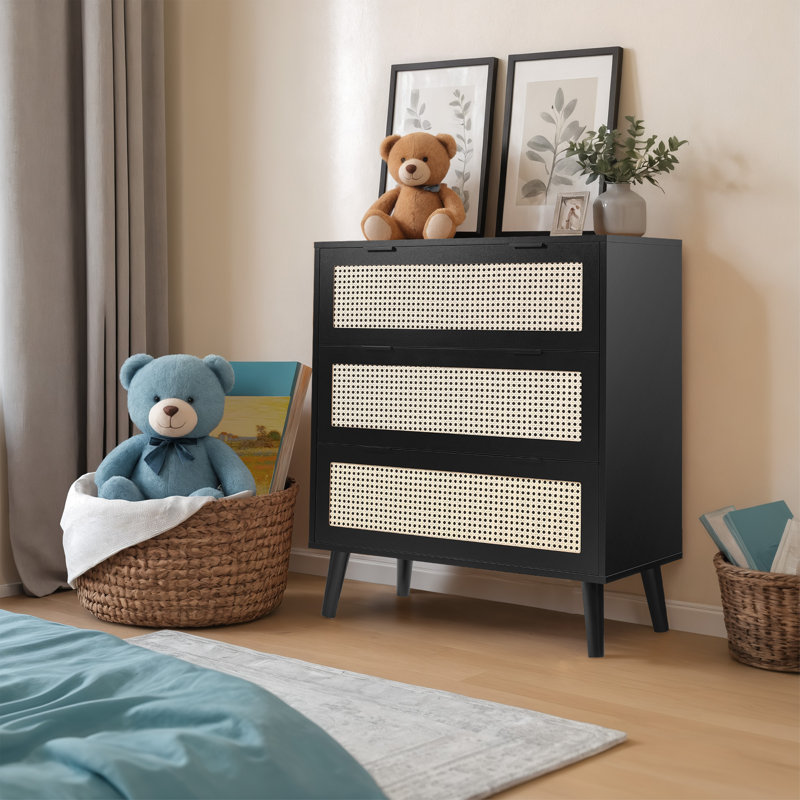 Commode 3 tiroirs avec commode spacieuse, Noir