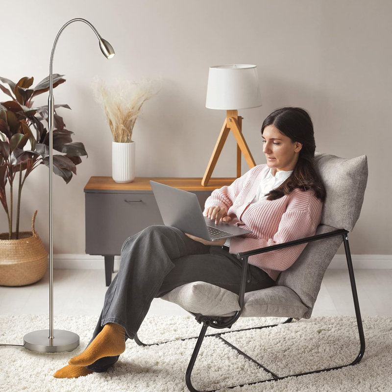 Orren Ellis Ray – Adjustable LED Beam Floor Lamp, Dimmable and Zoomable Spotlight, Flexible Gooseneck, Reading/Crafting Standing Lamp, Work Table Light