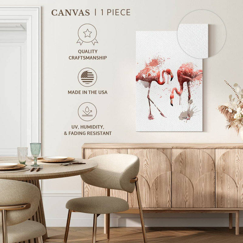 Paire de flamants roses à l'aquarelle, H 24 po x l 16 po