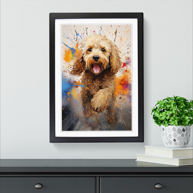 Cockapoo Action - Framed Print, 34cm H x 25cm W x 2cm D, Black Framed