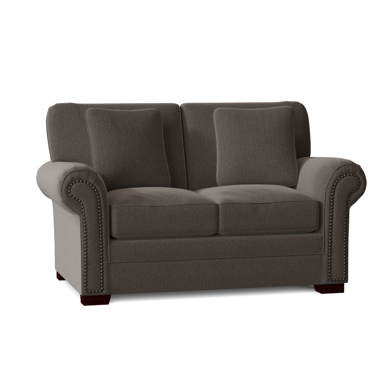 Causeuse à accoudoirs roulés de 63 po avec coussins réversibles Adrena, Laiton foncé, Beau sergé performance 41 gris, Non