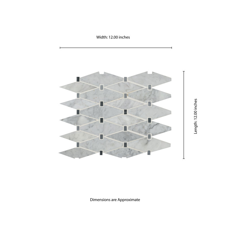 Carrara White Geometric 11 in. x 12 in. Polished Marble Mosaic Floor and Wall Tile