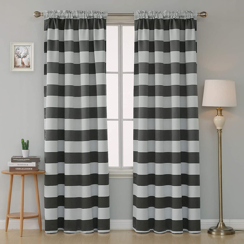 Zamudio Room Darkening Curtain Pair, Gray/White, 52" W x 63" L