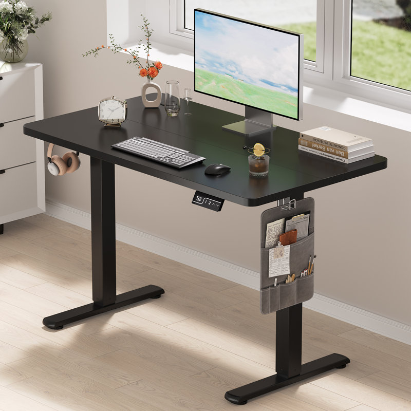 Adjustable Height Steel Standing Desk, 118cm H x 100cm W 60cm D, Black, Black