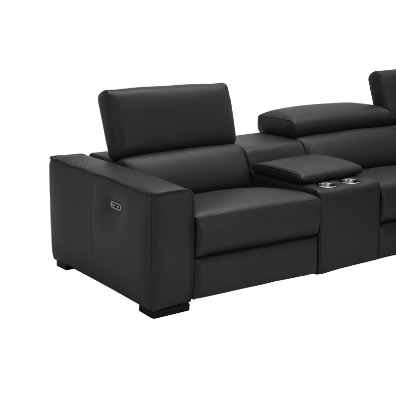 Graddy Upholstered Power Reclining Sectional Reversible, Black Genuine Leather