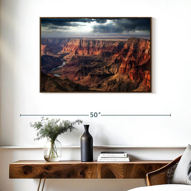 Grand canyon nuageux, 37 po x 25 po, Cadre flottant noyer