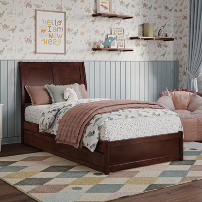 Lamayia Solid Wood Sleigh Platform Bed with Footboard & Roll Out Trundle