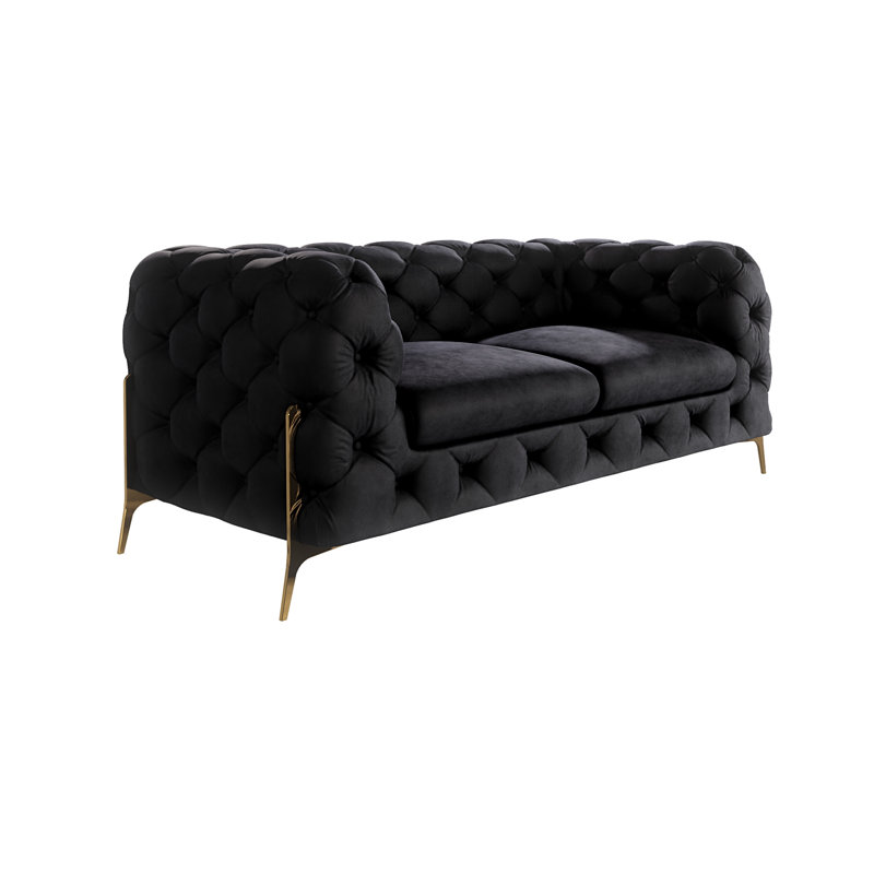 Chesterfield Sofa Atoka with Gold Metal Legs, Black, 2