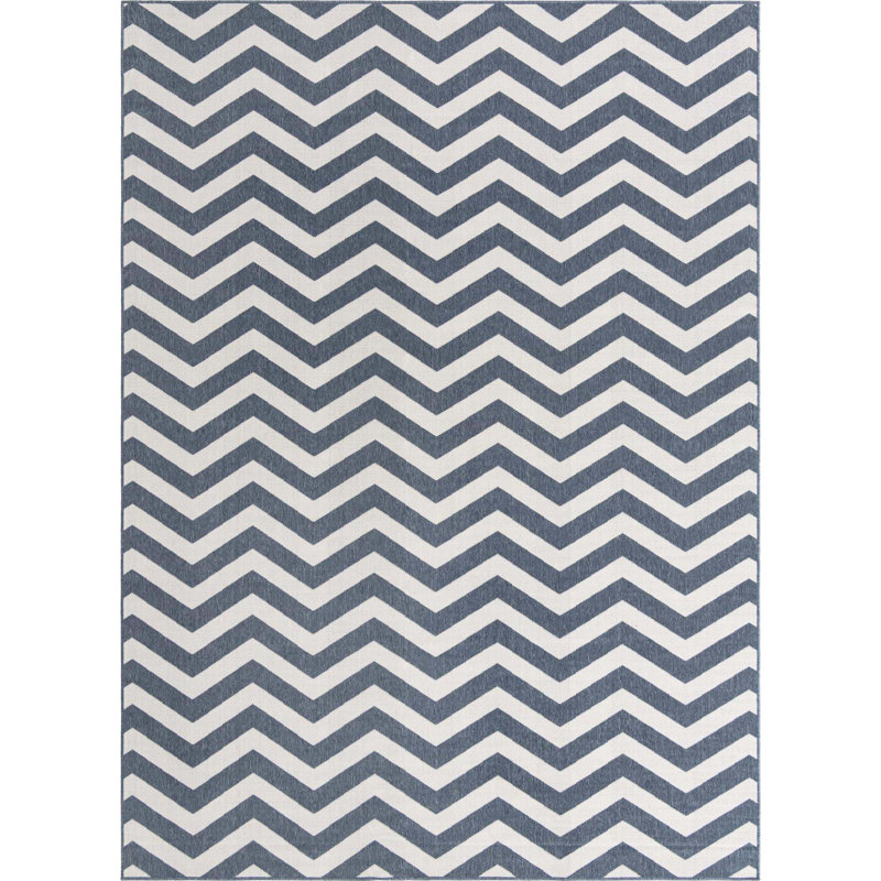 Tapis intérieur / extérieur bleu marine Arella, Rectangle 9 pi x 12 pi