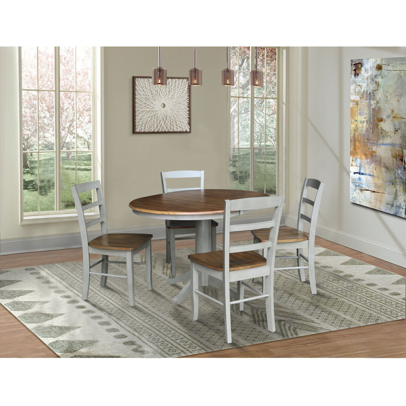 4 - Person Extendable Solid Wood Top Pedestal Dining Set, Hickory/Stone, 3