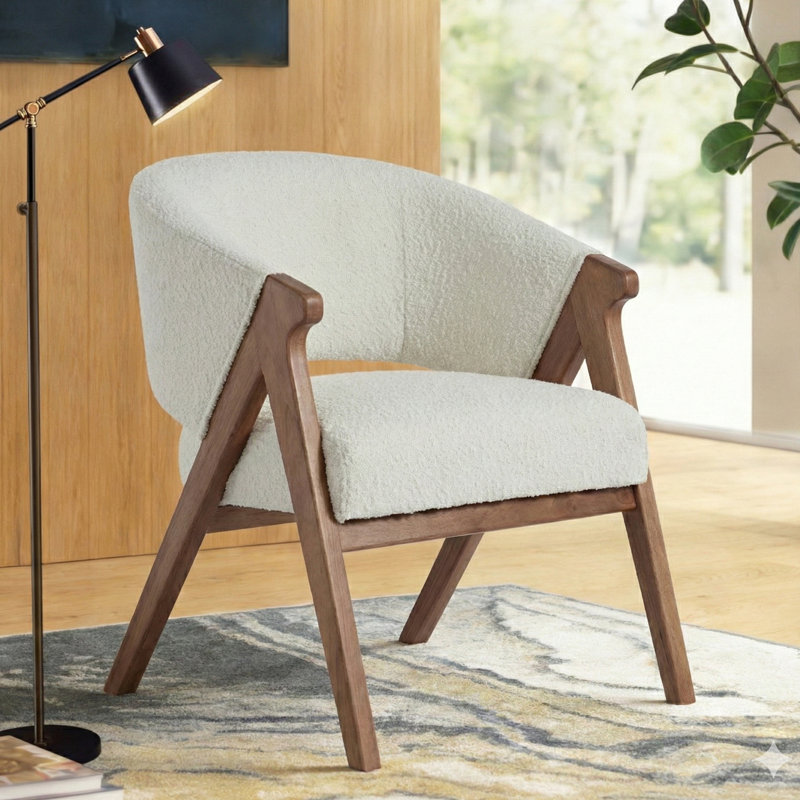 Fauteuil demi-tonneau 26 po Mid Century, Brun, Beige