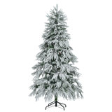 Pre-Lit Spruce Snow Flocked Christmas Tree, Artificial Hinged Xmas Tree With 300 Multi-Color LED Lights, 8 Flashing Modes &790 Snow Branch Tips, Holiday Office Home Décor