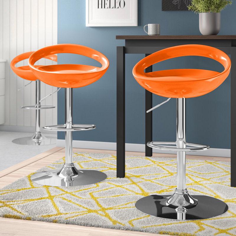 Wrought Studio™ Hilia Contemporary Plastic Adjustable Height Barstool with Rounded Cutout Back & Reviews | Wayfair