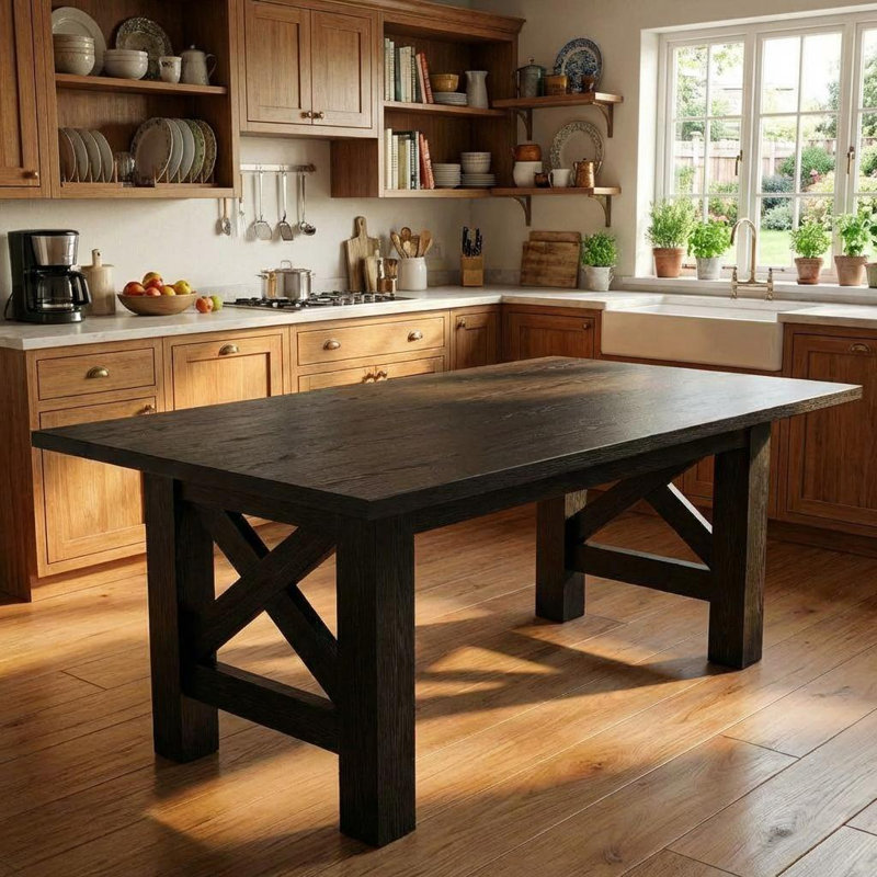 71 Inch Farmhouse Dining Table for 6-8, Wooden Kitchen Table with Thick Top and Sturdy X-Legs, Rustic Table for Apartment, Kitchen, Office