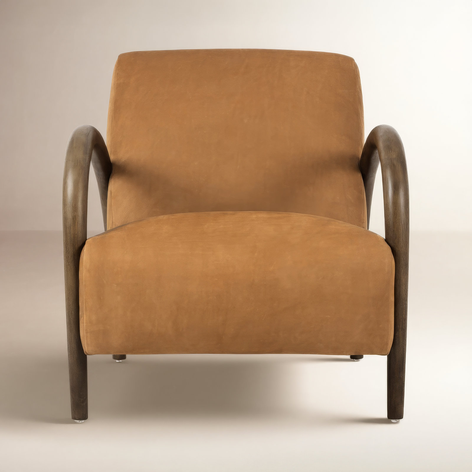 Noah Wood Frame Accent Chair, Nubuck Cognac Genuine Leather