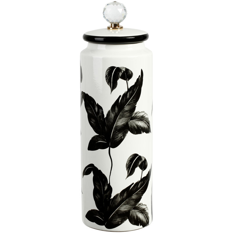 Ceramic Jar, Black/White, 16" H x 4.75" W x 4.75" D