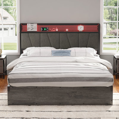 Brixten Lift Up Bed with Linen Upholstered & LED Storage Headboard