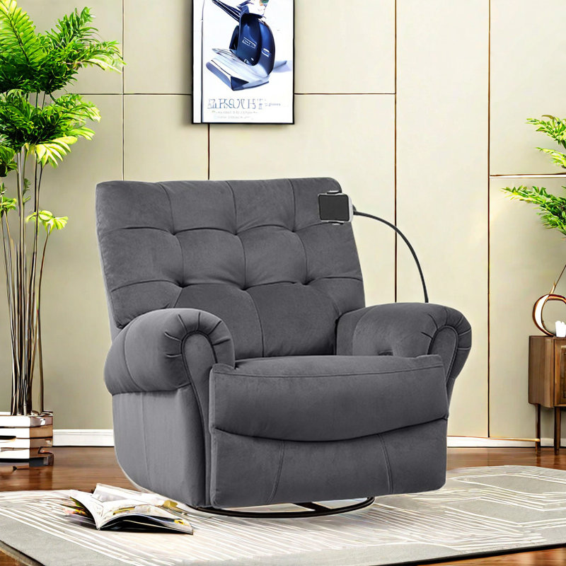 Tebbe Upholstered Swivel Recliner, Cream