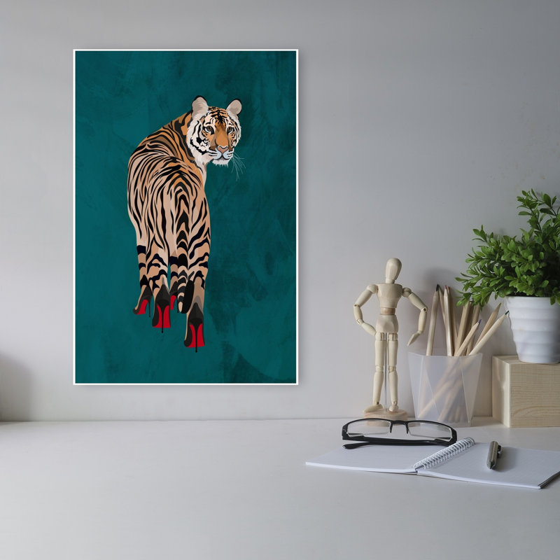 Elegant Tiger Heels Elegant Modern Contemporary Cat Tiger Wildlife Wall Art Print by Sarah Manovski - Wrapped Canvas Print