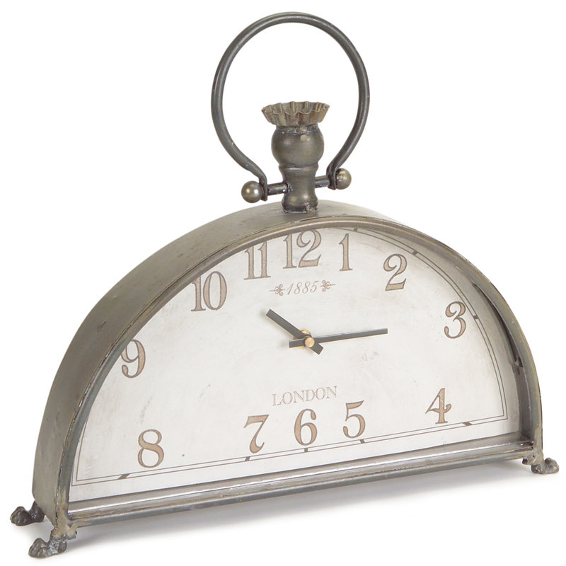 Gray Metal and Glass Half-Moon Mantle Clock