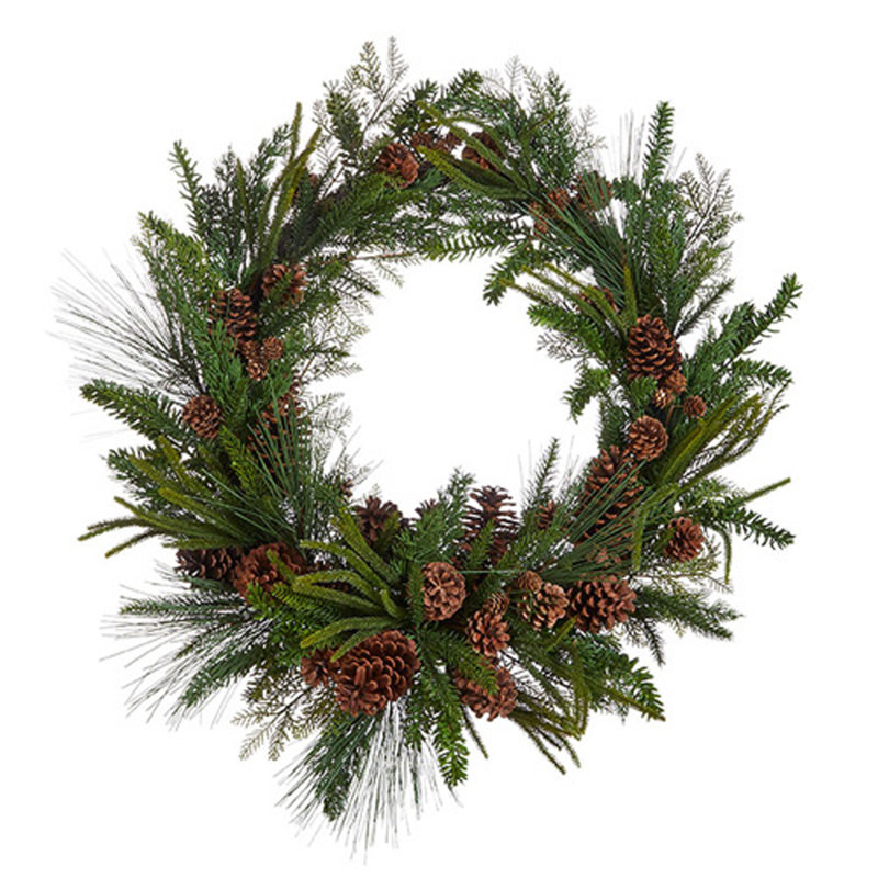 Couronne de polyester 35 po Pinecone and Green