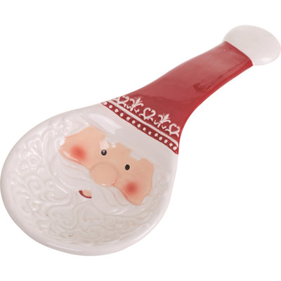 Dolomite Santa Spoon Rest - Festive Ceramic Spoon Holder for Christmas - Red Tabletop Decoration for Indoor Use - Gift for Hostess and Holiday Gift Giving - Charming Kitchen Accessory