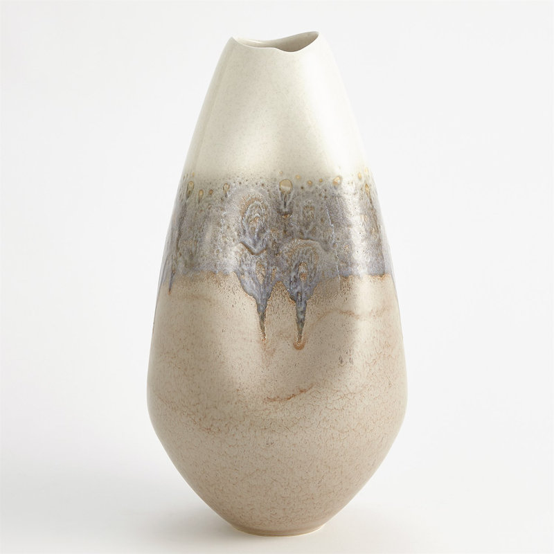 Cream Rises Dented Table Vase, 3.5" H x 10.25" W x 10.25" D