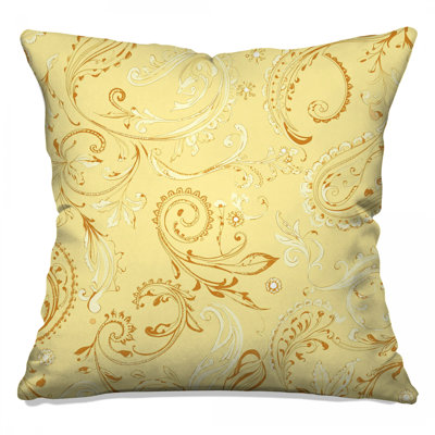 Yellow Paisley Swirl Double Sided Throw Pillows