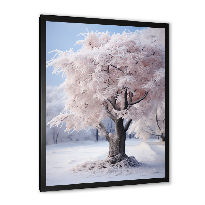 Arbre blanc dans un paysage d'hiver II, Cadre simple noir, H 40 po x l 30 po x P 1,5 po
