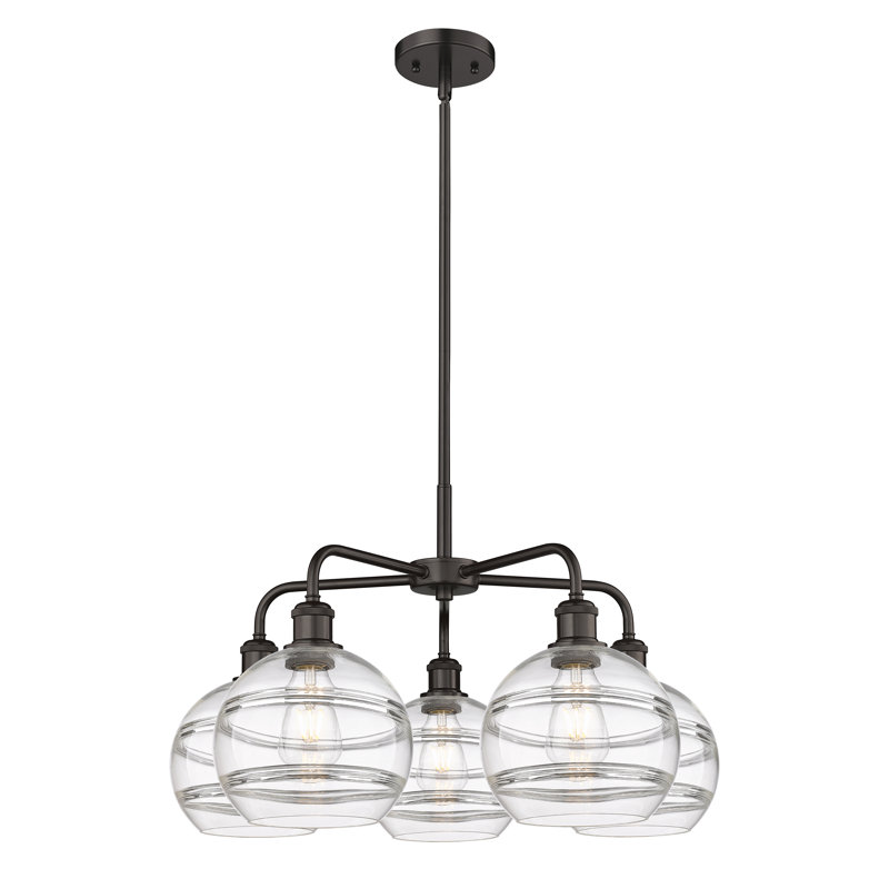 Lustre rond / ovale à abat-jour 5 lumières, Transparent, H 15,38 po x l 26 po x P 26 po, Bronze huilé