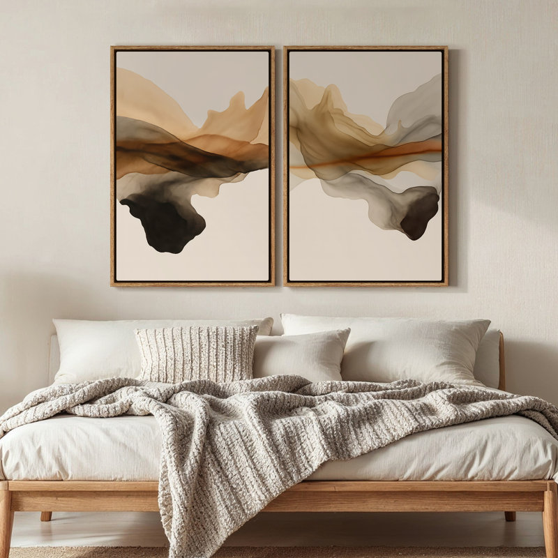 Framed Canvas Wall Art - Vintage Abstract Wall Prints for Bedroom, Natural, 36" H x 24" W
