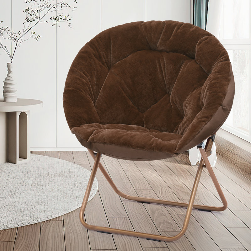 Chaise d'appoint pliante ronde et pliable pour chaise de salle à manger Papasan, Fausse fourrure brune, Non, Bronze