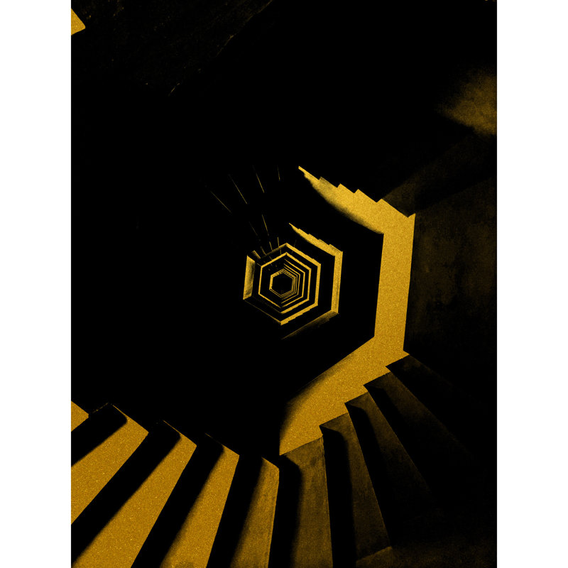 Gold Effect Yellow Black Hexagon Stairs Architecture by Chris Evry - No Frame Print