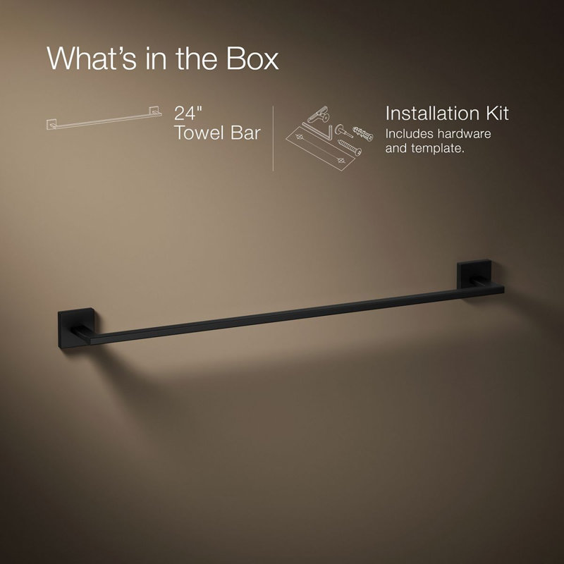 Square Towel Bar, Matte Black, 24"W
