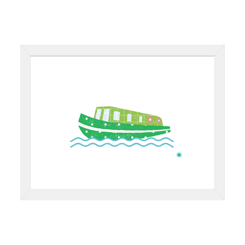 Bateau étroit - impression d'art graphique, H 24 po x l 32 po x P 1 po, Papier encadré blanc, Blanc