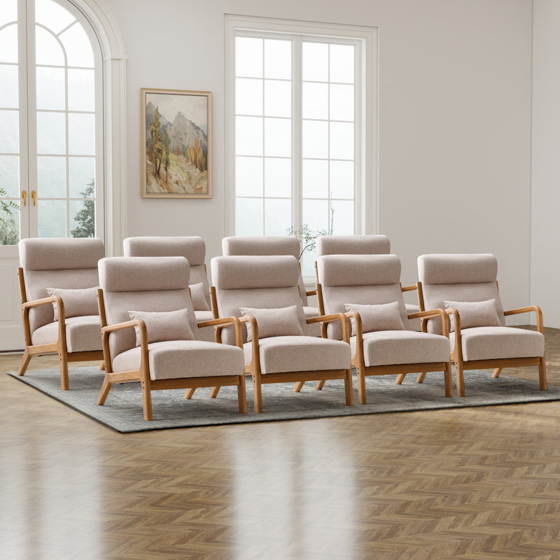 Cashel 26'' Wide Transitional Traditional Upholstered Accent Chair with Lumbar Pillow(Set of 8), Beige Linen