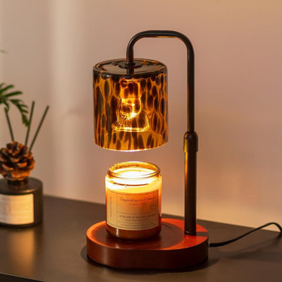 Lampe chauffe-bougie en bois d'aspect écaille de tortue - contrôle de l'intensité du léopard noir rétro, minuterie à intensité variable, réglable en hauteur, 2 ampoules, pièce de décoration intérieure
