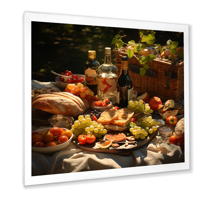 Table de salle à manger Natures sur pique-nique II sur toile, Cadre simple blanc, H 16 po x l 16 po x P 1 po